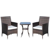 Outsunny Polyrattan Gartenmöbel Set, Outdoor Lounge Balkonmöbel für 2 Personen, 3-teilig Sitzgruppe, 2 Stühle, Tisch Sitzkissen, Gartenlounge für Garten, Terrasse, Balkon, Braun(m-1)