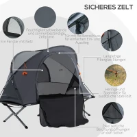 Outsunny Feldbett mit Kuppeldach Zelt + Liege wetterbeständig zusammenklappbar Grau 200 cm x 86 cm x 147 cm(m-5)