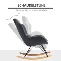 HOMCOM Schaukelstuhl Liegestuhl Lesesessel 90-135° Schaukel Leinen Gummiholz Dunkelgrau 75 x 95 x 110 cm(m-4)