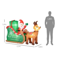 Outsunny Weihnachtsmann mit Schlitten & Rentier, aufblasbar, weiße LED-Beleuchtung, 210 x 80 x 140 cm(m-3)