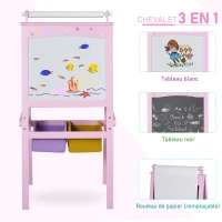 HOMCOM 3 en 1 Tableau Enfant - chevalet Enfant - Ardoise Double Face - Tableau Blanc Tableau à Craie - Rouleau Papier avec accessoires + paniers Rangement intégrés - MDF Rose(m-5)