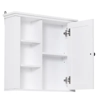 HOMCOM Armoire Murale de Salle de Bain Meuble Suspendu WC Placard 1 Porte 3 niches dim. 53L x 14,5l x 50,5H cm en bois Blanc(m-10)