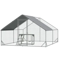 PawHut Walk In Chicken Run with Chicken Activity Shelf and Cover, 3 x 4 x 2m(m-11)