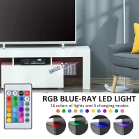 HOMCOM High Gloss TV Stand Cabinet with LED RGB Lights and Remote Control for 43"/50"/55" TV, Media TV Console Table with Storage Compartment, White(m-4)