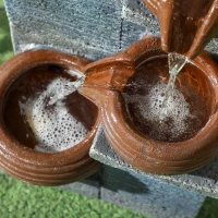 Outsunny Solar Powered Garden Water Feature with LED Lights and Pump, 4 Tier Cascading Water Fountain for Indoor/Outdoor, Bowls Waterfall Ornament, 58cm Height(m-9)