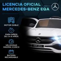HOMCOM Coche Eléctrico para Niños Mercedes-Benz EQA 12V Control Remoto Música Bocina Velocidad 3-8 km/h  111,5x69x52,5cm Blanco(m-4)
