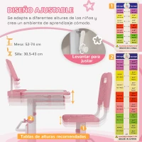 ZONEKIZ Pupitre Infantil Ajustable con 1 Cajón 1 Estante para Libros y Ángulo de Mesa Ajustable 80x49,5x82-104 cm Rosa y Blanco(m-6)