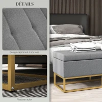 HOMCOM Banc banquette coffre de rangement 2 en 1 assise capitonnée et pieds acier 110 x 44 x 48 cm gris et doré(m-6)