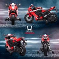 HOMCOM Moto Eléctrica con Licencia HONDA para 3-5 Años con Faros Bocina Música y Ruedas Auxiliares 90x44x52 cm Rojo(m-9)
