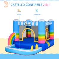 Outsunny Castello Gonfiabile per Bambini con Trampolino e Piscina, Pompa Elettrica Inclusa 280x170x155cm, Multicolore(m-4)