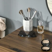 HOMCOM Set Tavolo per Trucco con Sgabello e Specchio Makeup, in Legno e Metallo, Color Noce(m-8)