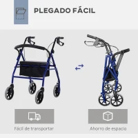 HOMCOM Andador para Adultos Plegable Con Almacenaje Asiento y Frenos 65x53x79-89 cm Azul y Negro(m-6)