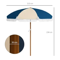 Outsunny Parasol inclinable rond Ø 213 cm avec franges polyester haute densité anti-UV mât démontable, vintage bleu et beige(m-3)