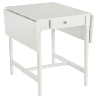HOMCOM Mesa de Comedor Plegable con 2 Tableros Laterales 1 Cajón Estable en MDF Patas Macizas de Madera de Pino Carga 60 kg 115x78x76 cm Blanco(m-9)