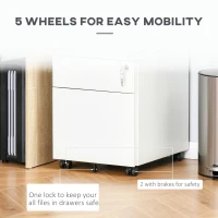 Vinsetto 2-Drawer Vertical File Cabinet, Lockable Steel Filing Cabinet with Pencil Tray and Hanging Bar for A4, Letter, Legal-sized Files, Fully Assembled Except Casters, White(m-5)