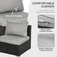 Outsunny 8 Pieces PE Rattan Sofa Set with Cushions, Garden Corner Sofa with 4 Seater Sofa, 2 Footstools and 2 Coffee Table Set, Space-saving Design, No Assembly Required, Black(m-7)