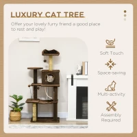 PawHut 136cm Cat Tree for Indoor Cats, Modern Cat Tower with Scratching Posts, house, Platforms, Toy Ball - Brown(m-4)