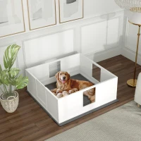 PawHut Whelping Box for Dogs with Whelping Pad, Adjustable Entrance, Non-slip Foot Pads, for Large Dogs, 124 x 120cm(m-10)