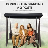 Outsunny Dondolo da Giardino 3 Posti in Rattan PE e Metallo con Cuscini e Tetto Parasole, 198x124x179cm, Marrone(m-4)