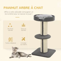PawHut Arbre à chat, arbre à grimper griffoir pour chat, tissu bouclette, centre d'activités avec 2 plate-formes, poteau à griffer, hauteur 91 cm, gris(m-4)