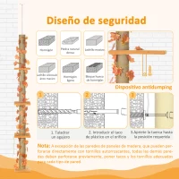 PawHut Árbol para Gatos de Suelo a Techo de 202-242 cm con 3 Plataformas Altura Ajustable y Decoración de Hoja de Arce Naranja(m-7)