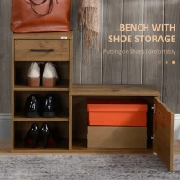 HOMCOM Coat Rack with Shoe Bench Set, Hall Tree, Hallway Set with 6 Hooks, Drawer and Storage Cabinet, Black and Natural(m-6)