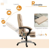 Vinsetto Poltrona Massaggiante da Ufficio, Altezza Regolabile e Reclinabile in Pelle PU, 67x69x106.5-114.5cm Beige(m-4)