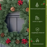 HOMCOM Tannenkranz Türkranz Weihnachtskranz Rückseite mit aufhänge Öse PE Grün Ø60 x 8 cm(m-4)
