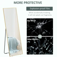 HOMCOM Full Length Mirror Wall-Mounted, 160 x 50 cm Freestanding Rectangle Dressing Mirror for Bedroom, Living Room, Gold Frame(m-7)