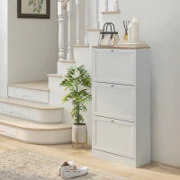 HOMCOM Modern Compact Three-Drawer Shoe Storage Cabinet - White(m-2)