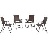 Outsunny 4tlg. Polyrattanstühle Klappstuhl Gartenstuhl mit Rückenlehne klappbar Stahl Braun 58 x 61 x 94 cm(m-10)