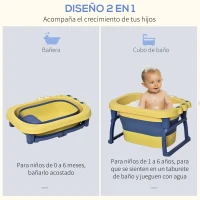HOMCOM Bañera Plegable para Bebé Bañera Portátil para Niños con Patas Antideslizantes 75,3x55,4x43 cm Amarillo y Azul(m-5)