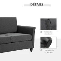 HOMCOM Canapé 2 Places Design scandinave dim. 141L x 70l x 78H cm Pieds Bois Massif Tissu Lin Gris foncé(m-6)