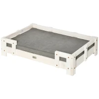PawHut Hundesofa Erhöhtes Haustiersofa mit Kissen Katzensofa Hundecouch Hundebett Haustierbett Hundeschlafplatz für mittelgroße Hunde waschbarer Bezug Weiß+Grau 90 x 60 x 20 cm(m-10)