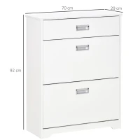 HOMCOM Meuble à chaussures avec 2 tiroirs rabattables étagère réglable + 1 tiroir  jusqu'à 16 paires 70L x 29l x 92H Blanc(m-3)