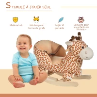 Homcom Jouet à Bascule modèle girafon Ceinture de sécurité Fonction Musicale 32 Pistes pour Enfant 18+Mois Marron Beige(m-4)