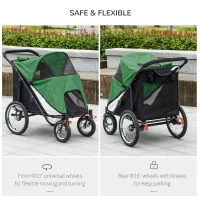 PawHut Foldable Pet Stroller, with Washable Cushion, Storage Bags, Safety Leash, for Medium, Large Dogs, Cats - Green(m-5)