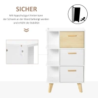 HOMCOM Sideboard Kommode Schrank mit 3 offenen Ablagen Schubladen Aufbewahrungsschrank Mehrzweckschrank für Wohnzimmer Schlafzimmer Weiß+Natur 60 x 40 x 100 cm(m-5)