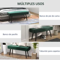 HOMCOM Taburete Pie de Cama Multifuncional con Pies de Acero y Asiento Acolchado para Entrada Pasillo 100x36x45 cm Verde(m-6)