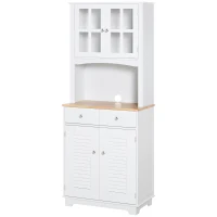 HOMCOM Modern Kitchen Cupboard, Louvered Kitchen Storage Cabinet with Framed Glass Doors and 2 Drawers, White(m-11)