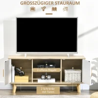 HOMCOM TV-Lowboard Fernsehschrank TV Schrank Fernsehtisch Sideboard mit 2 Schränke und offenen Regale Skandi-Design bis zu 55 Zoll Natur+Weiß 120 x 40 x 55 cm(m-5)