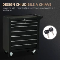 DURHAND Carrello da Officina con 7 Cassetti, Serratura con Chiavi, Ruote e Maniglia, 69x33x75cm, Nero(m-7)