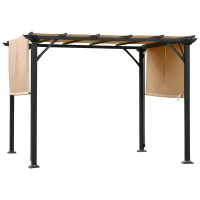Outsunny Pergola Gazebo da Giardino in Acciaio con Tende Regolabili 3x3m, Marrone Chiaro(m-10)