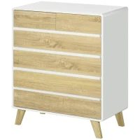 HOMCOM Kommode, Sideboard, 6 Schubladen, minimalistisches Design, weiß+holz, 80 x 40 x 95 cm(m-10)