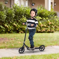 HOMCOM Trottinette Pliable Hauteur Guidon réglable sur 4 Niveaux système de freinage arrière pour enfant adolescent pois max. 100KG dim. 88L x 37l x 75-100H cm Noir(m-2)