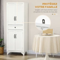 HOMCOM Buffet haut armoire de cuisine 4 portes 2 placards et 1 tiroir central hauteur 170 cm avec étagère réglable blanc(m-6)