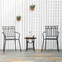 Outsunny Lot de 2 chaises de jardin en métal époxy façon fer forgé avec mosaïque - accoudoirs(m-2)