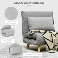 HOMCOM Sillón Cama Plegable Tapizado en Lino Sintético con Respaldo Ajustable en 6 Posiciones y Almohada 72x78x79 cm Gris(m-4)