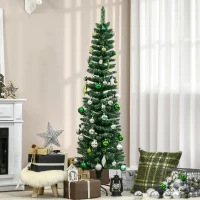 HOMCOM 5.5FT Artificial Snow Dipped Christmas Tree Xmas Pencil Tree Holiday Home Indoor Decoration with Foldable Black Stand, Green(m-2)