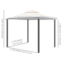 Outsunny 3.2 x 3.2m Garden Gazebo, Double Roof Outdoor Gazebo Canopy Shelter with Netting, Solid Steel Frame for Garden, Lawn, Backyard and Deck(m-3)